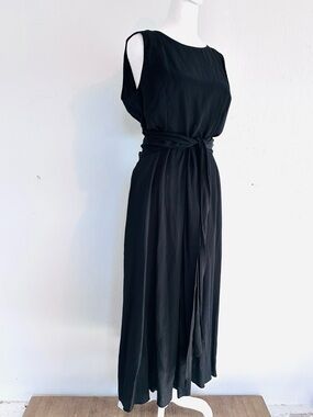 Ann Taylor Black Sleeveless Tie-Waist Maxi Dress